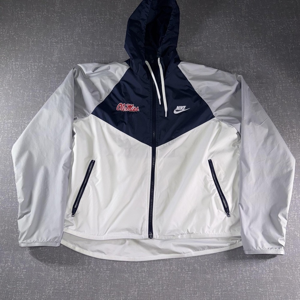 Ole Miss Rebels Jacket Mens Medium White Navy NCAA Football Nike Windbreaker